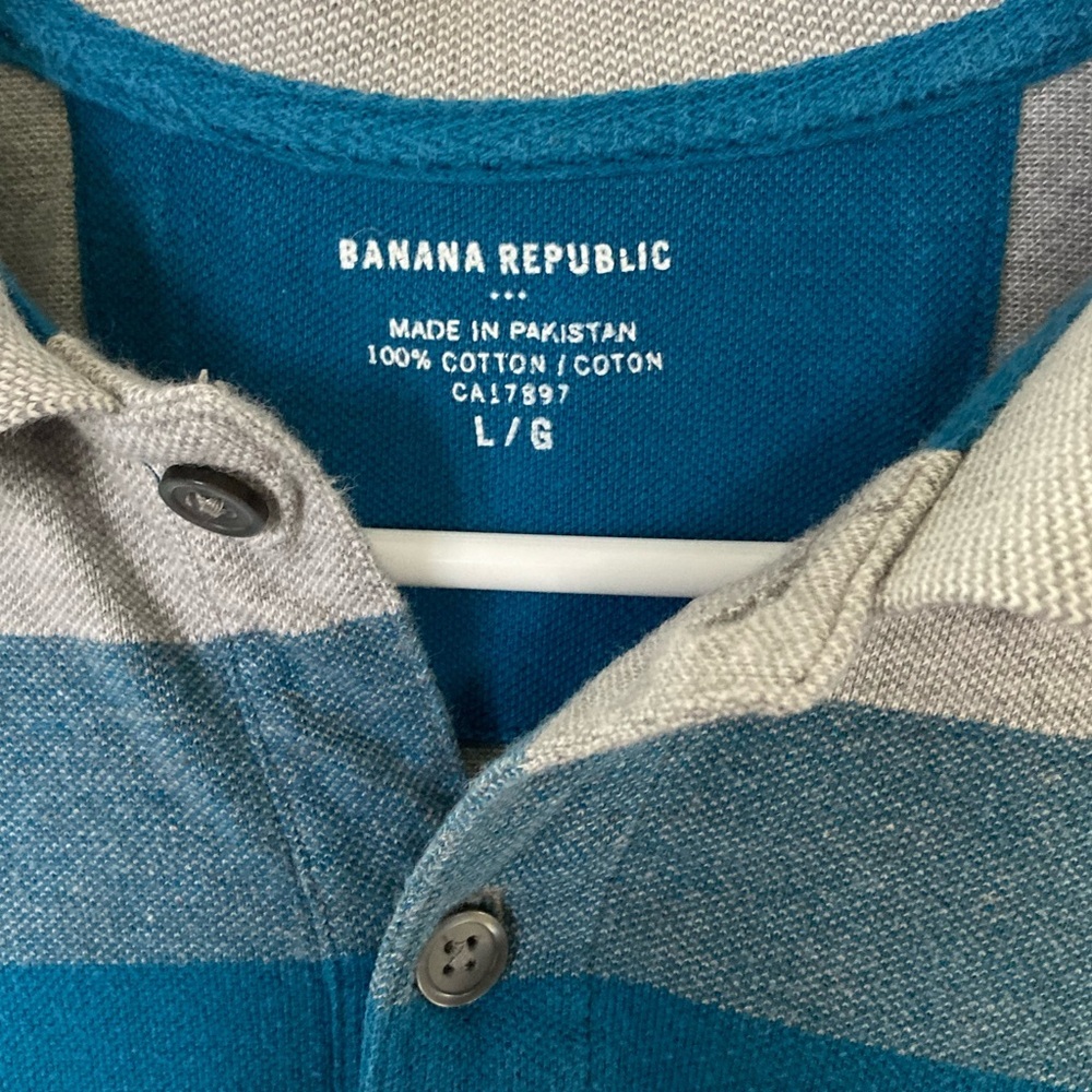 Banana Republic polo SZ L 100% cotton Teal and Gray Nice VINTAGE